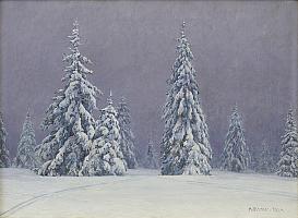 Dischler, Verschneite Tannen, 1907, OelLw, 66x88cm